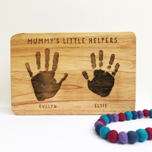 Handprint or footprint solid wood chopping board