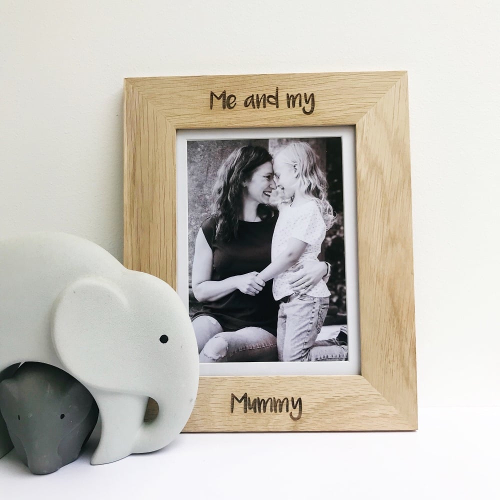 Personalised me and my Mummy solid oak engraved photo frame