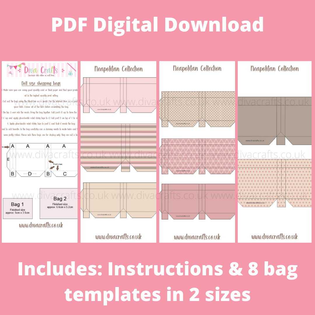 PDF Digital Download Printable Mini Doll Size Shopping Bags - Neapolitan Co