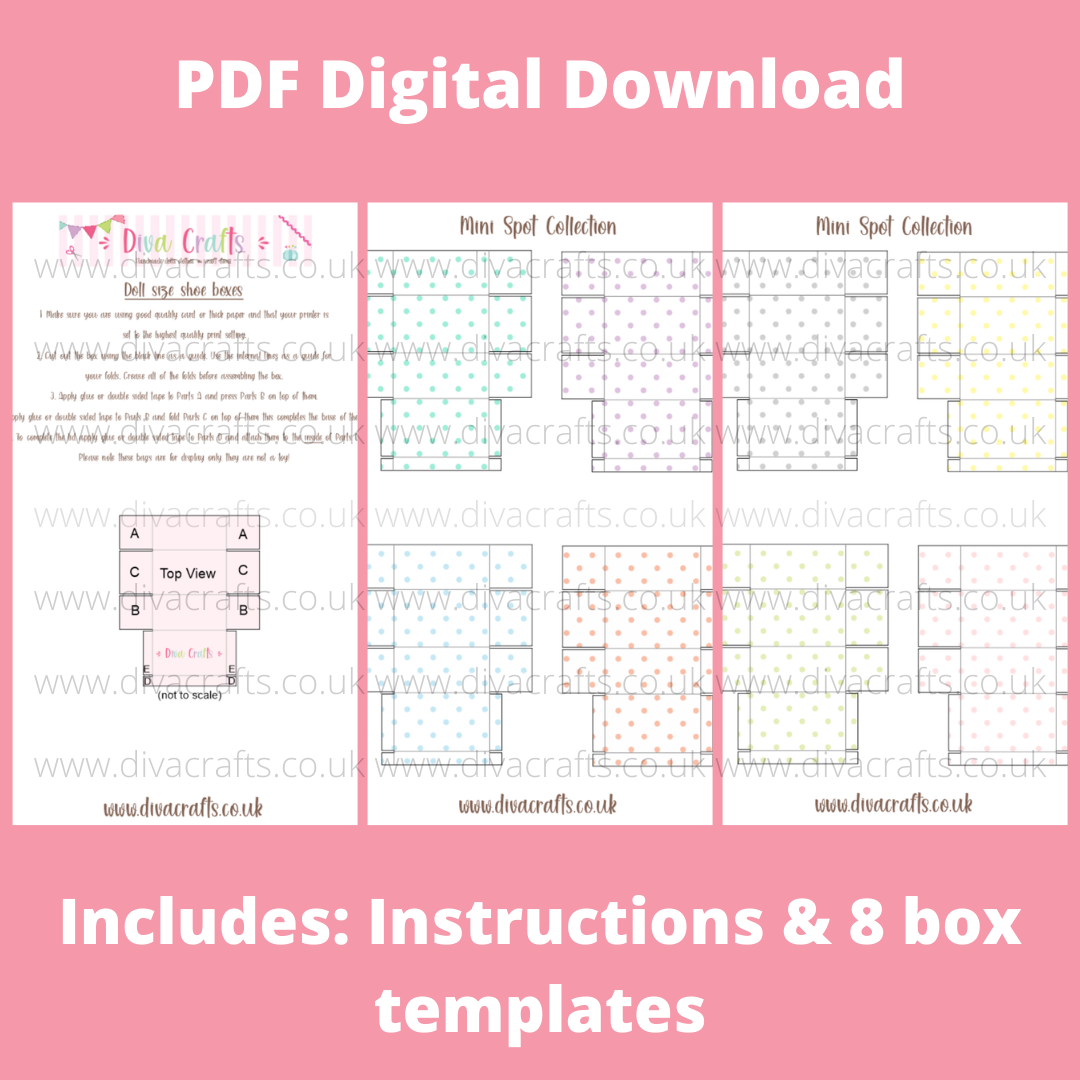 PDF Digital Download Printable Mini Doll Size Shoe Boxes - Mini Spot Collec