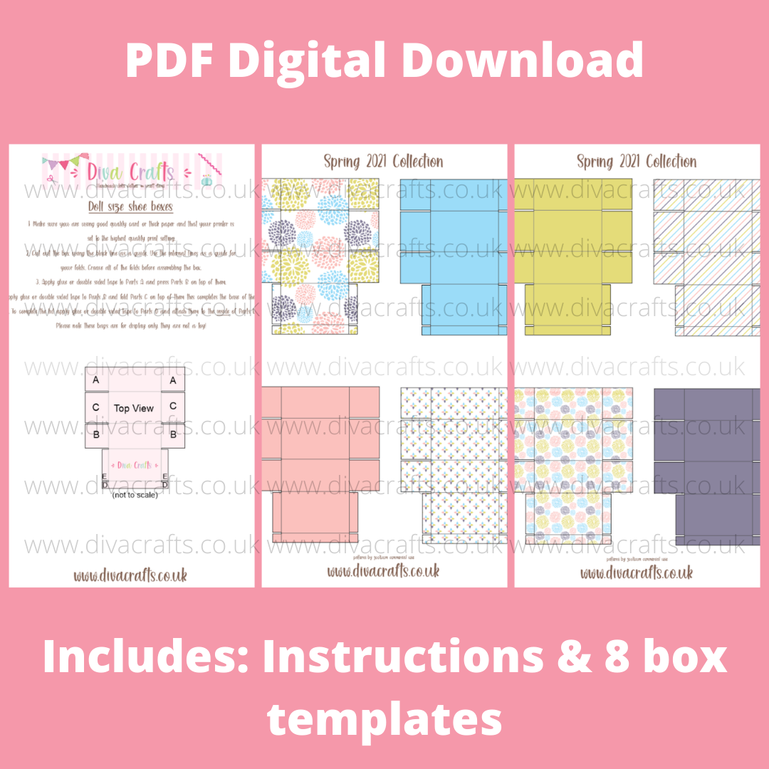 PDF Digital Download Printable Mini Doll Size Shoe Boxes - Spring 2021 Coll