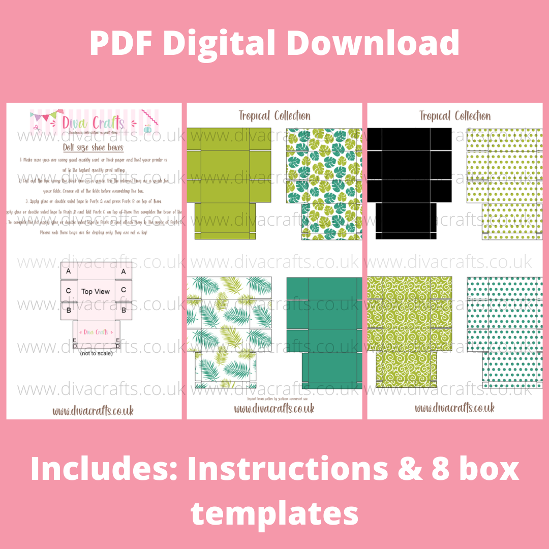 PDF Digital Download Printable Mini Doll Size Shoe Boxes - Tropical Collect