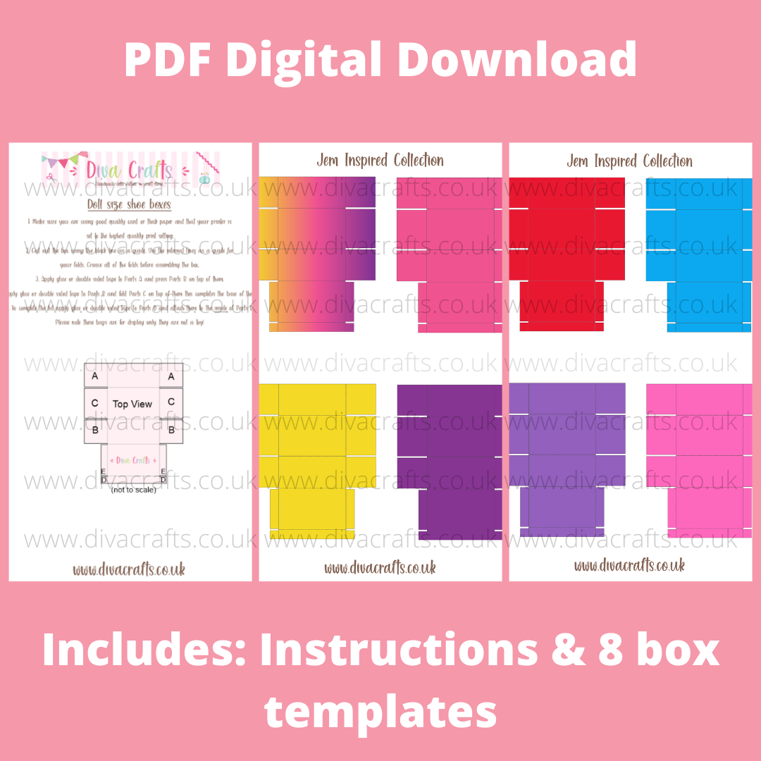 PDF Digital Download Printable Mini Doll Size Shoe Boxes - Jem Collection