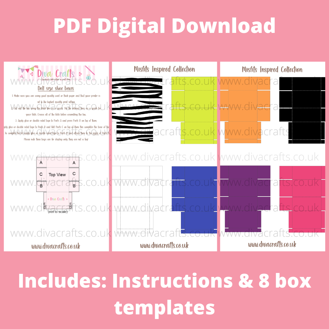 PDF Digital Download Printable Mini Doll Size Shoe Boxes - Misfits Collecti