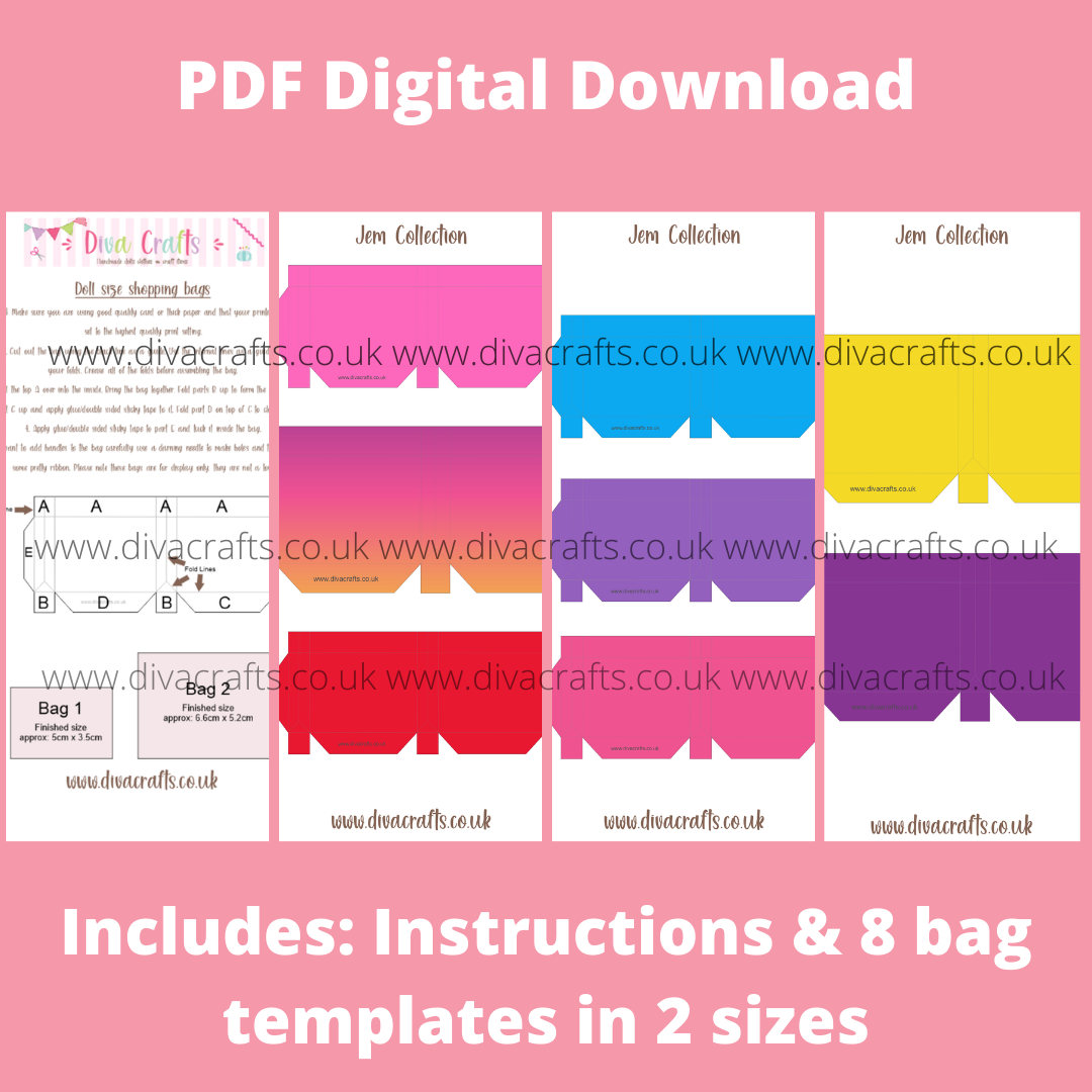 PDF Digital Download Printable Mini Doll Size Shopping Bags - Jem Collectio