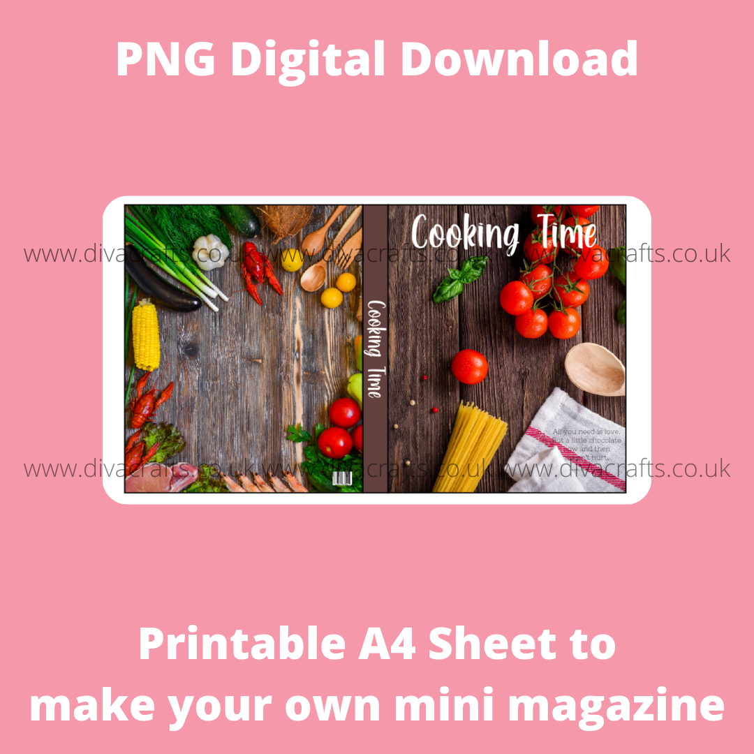PNG Digital Download Printable Mini Doll Size Magazine - Cooking Theme #1