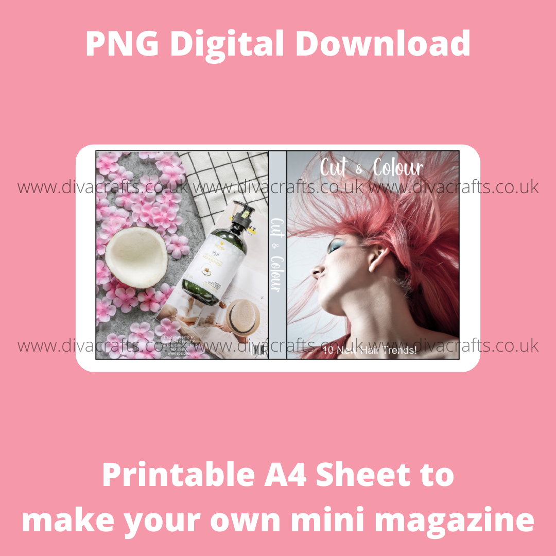 PNG Digital Download Printable Mini Doll Size Magazine - Hair Styling Theme