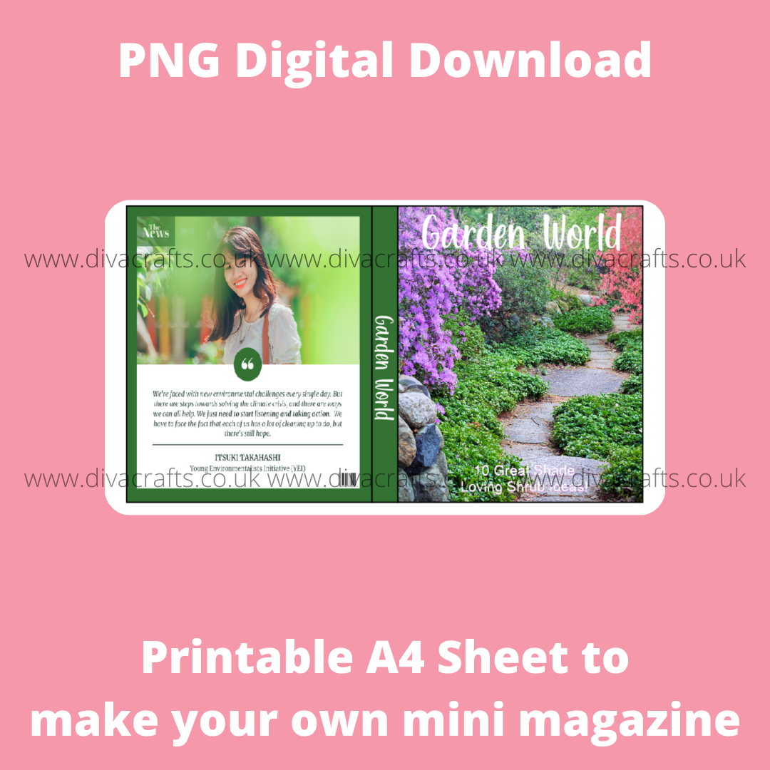 PNG Digital Download Printable Mini Doll Size Magazine - Gardening Theme #1