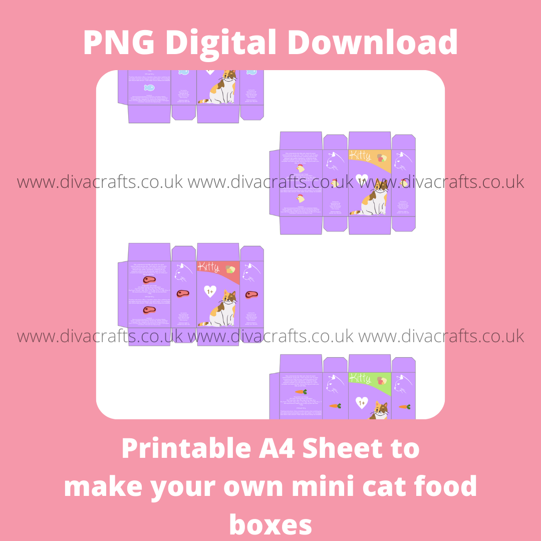PNG Digital Download Printable Mini Pet Food Boxes - 4 x Cat Food 