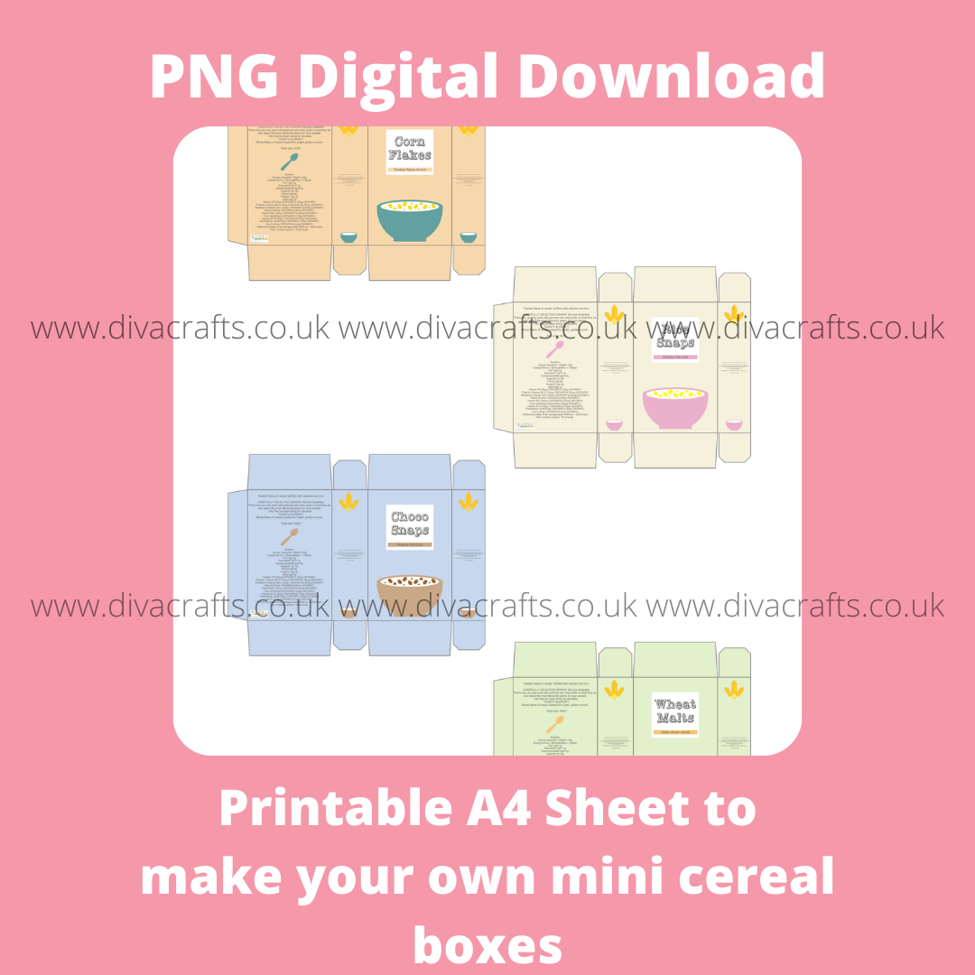 PNG Digital Download Printable Mini Groceries - 4 x Cereal Boxes