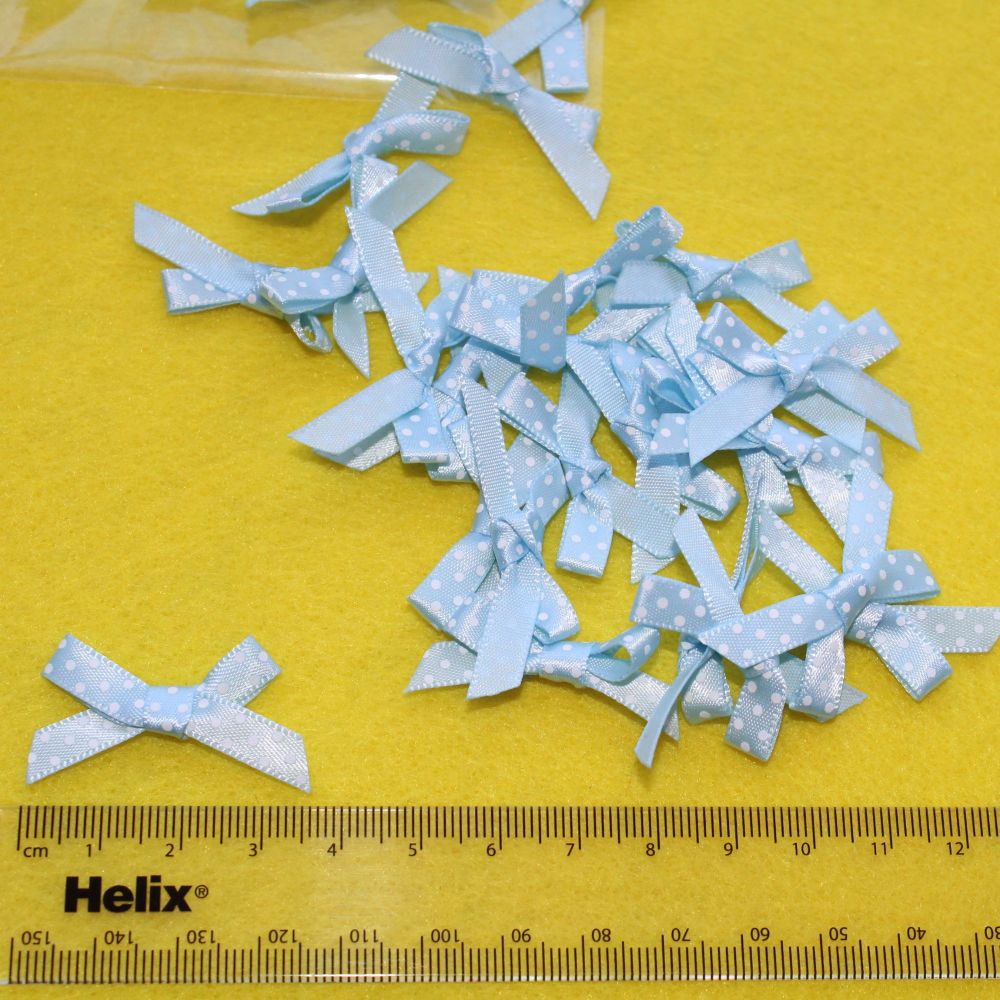 Satin Bows - Blue Spotted x 100