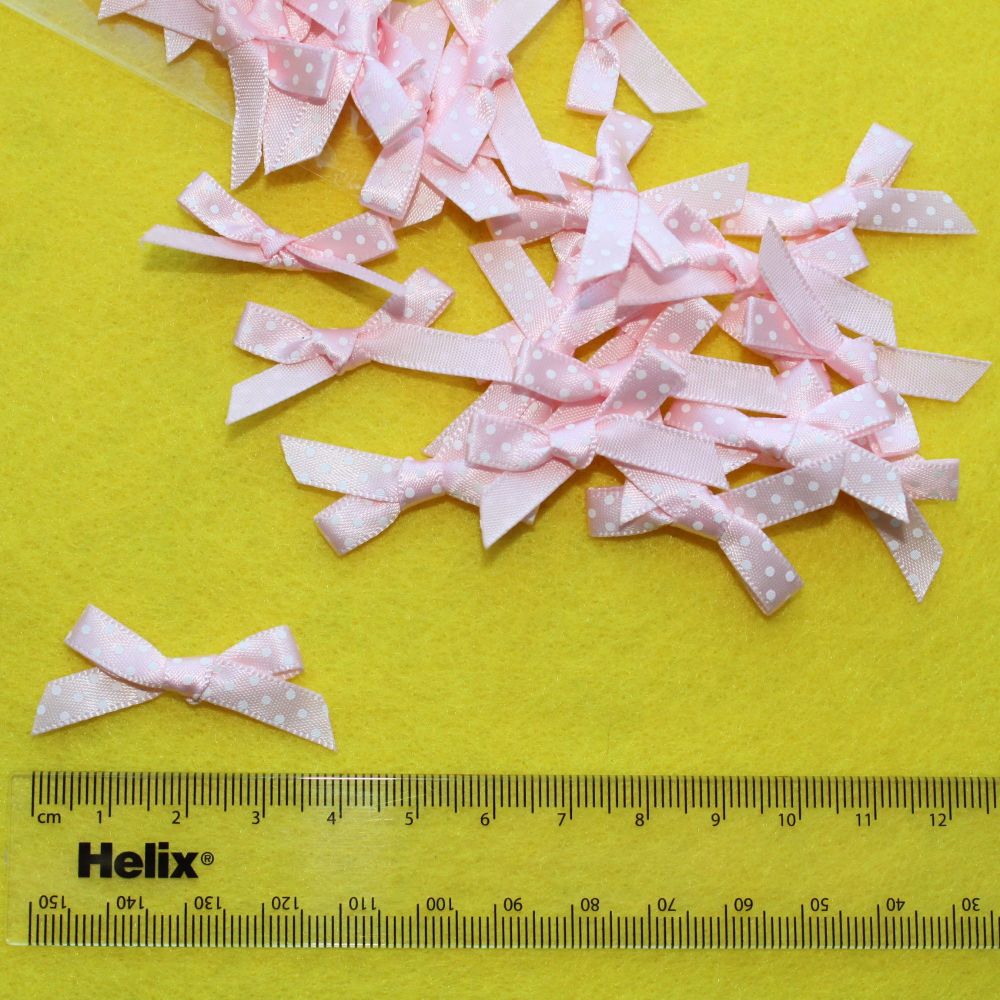 Satin Bows - PalePink with White Spots x 70+