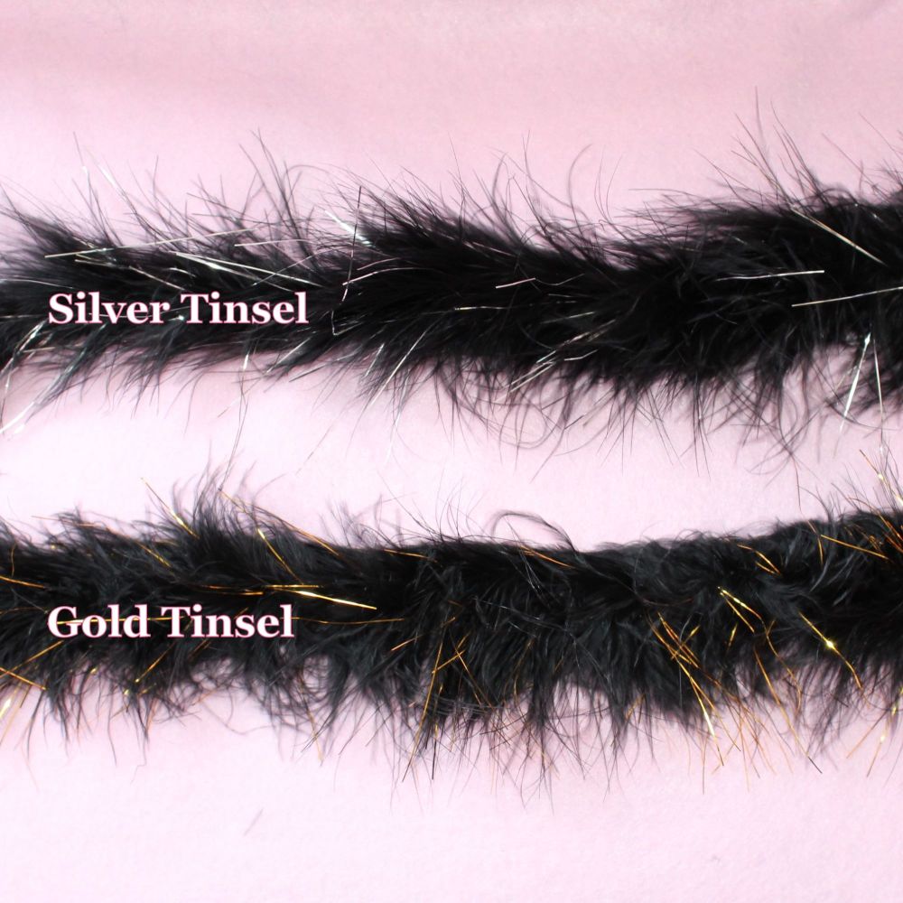 Marabou Feather Boa for Fashion Dolls - Black with Gold OR SIlver Tinsel (o