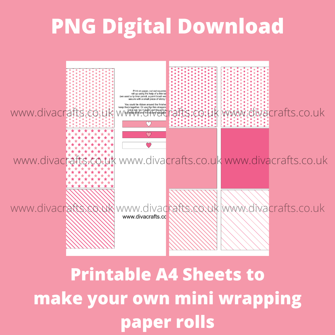 PNG Digital Download Printable Mini Wrapping Paper Rolls - Pink Mix White B