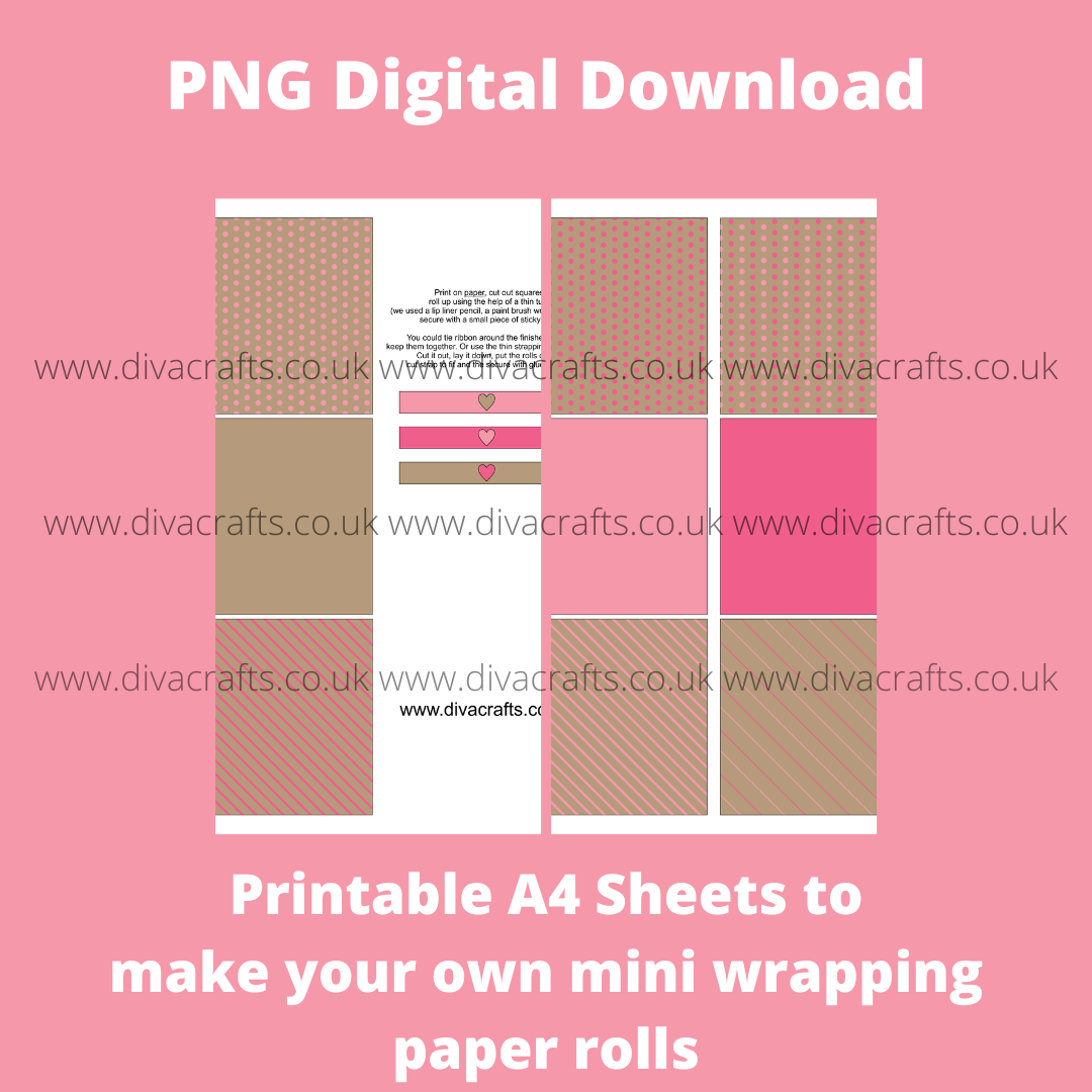 PNG Digital Download Printable Mini Wrapping Paper Rolls - Pink Mix Kraft P