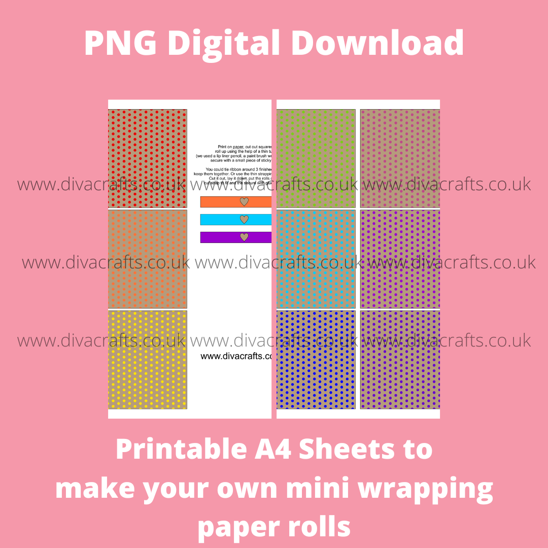 PNG Digital Download Printable Mini Wrapping Paper Rolls - Rainbow Polka Do