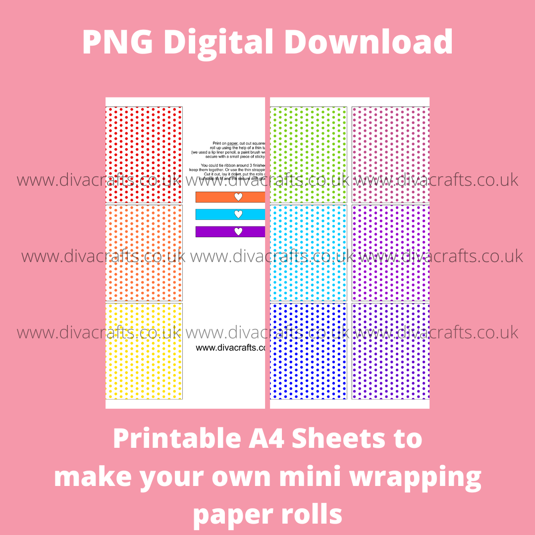 PNG Digital Download Printable Mini Wrapping Paper Rolls - Rainbow Polka Do