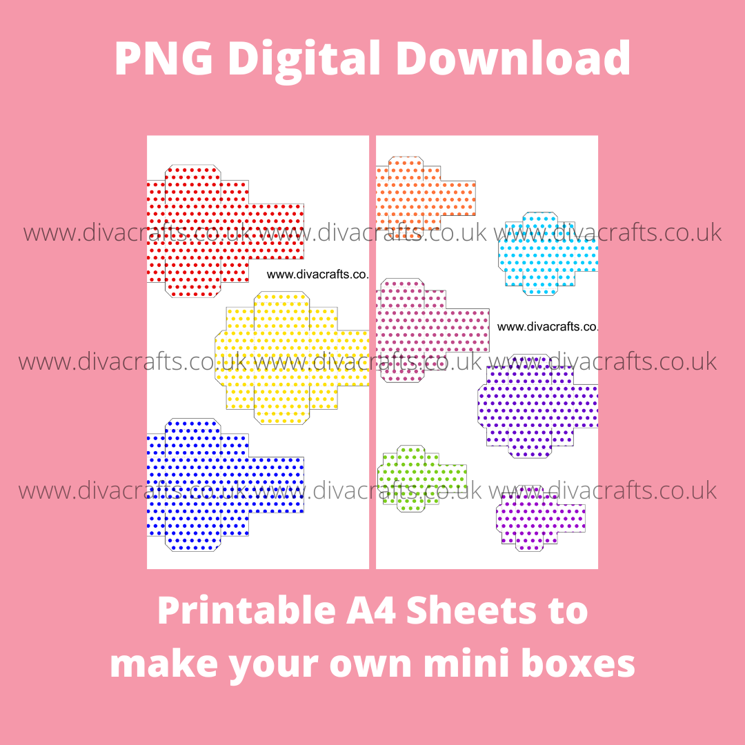 PNG Digital Download Printable Mini Boxes - Rainbow Polka Dot on White