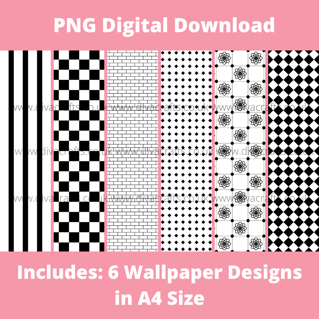 PNG Digital Download Printable Mini Doll Size Tiles - Black and White Colle