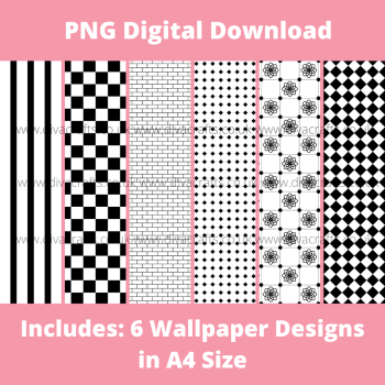 PNG Digital Download Printable Mini Doll Size Tiles - Black and White Collection