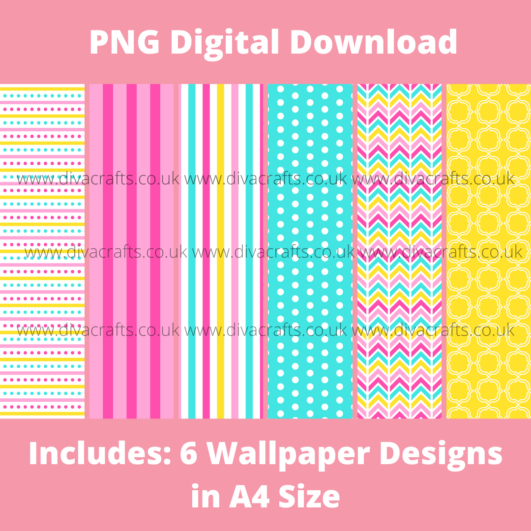 PNG Digital Download Printable Mini Doll Size Wallpaper - Bright Modern Col