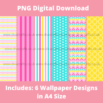 PNG Digital Download Printable Mini Doll Size Wallpaper - Bright Modern Collection