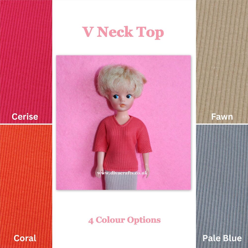 Handmade by Cazjar Pedigree Sindy Fashion - V Neck Top Only - Colour Choice