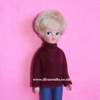 Handmade by Cazjar Pedigree Sindy Fashion - Polo Neck Jumper Only - Wine