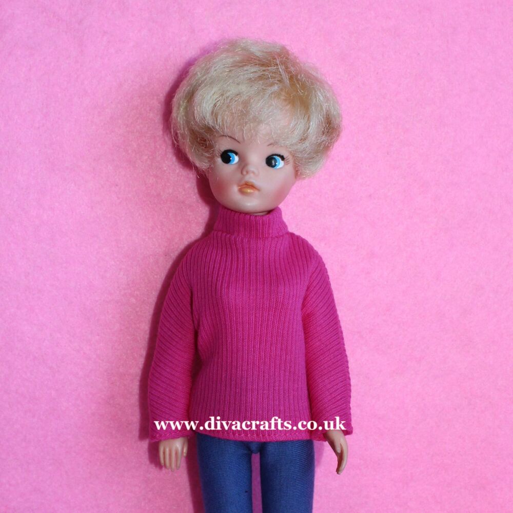 Handmade by Cazjar Pedigree Sindy Fashion - Polo Neck Jumper Only - Cerise