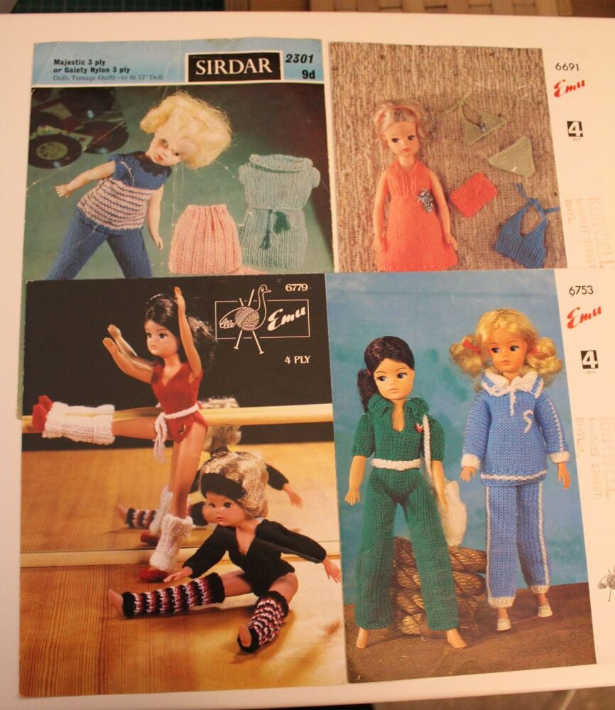 4 Original Knitting Patterns for Sindy Sized Dolls *used*