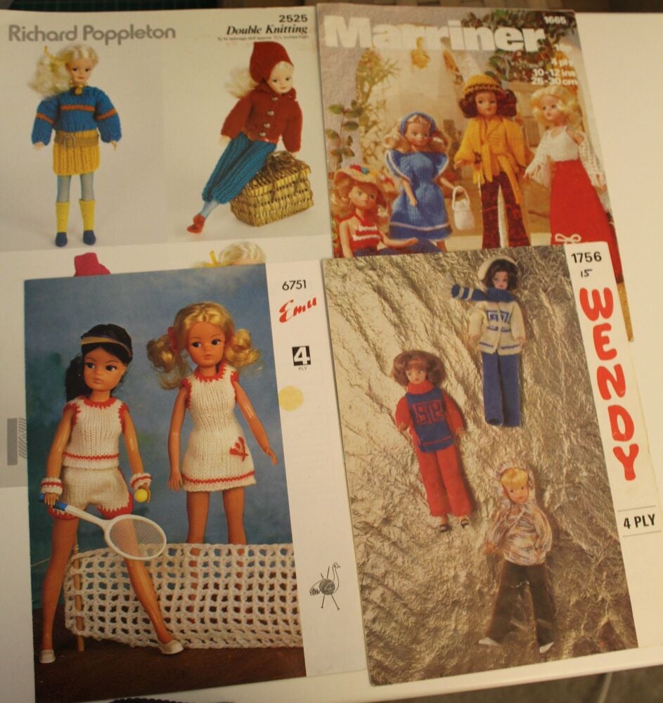 4 Original Assorted Knitting Patterns for Sindy Sized Dolls *used*