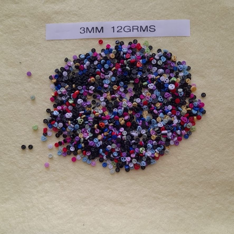 Clearance Item - Assorted 3mm (approx size) Buttons Approx 12 Grams