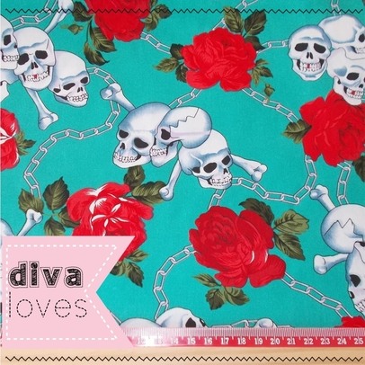 jade skull and roses cotton fabric diva crafts diva loves week 124