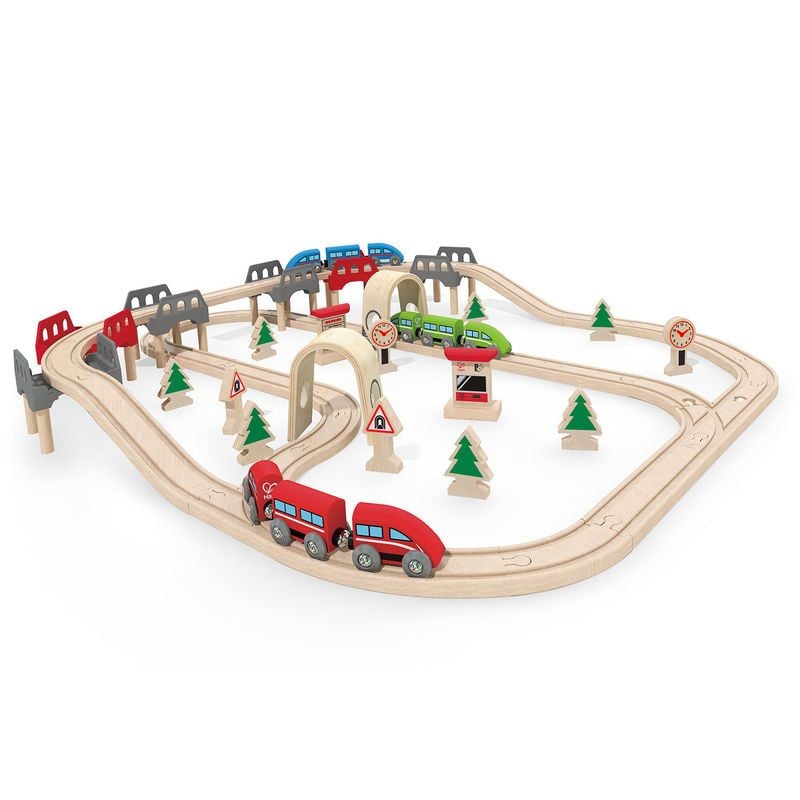 Tootally Wooden Trains - Hape Railway - High and Low Railway Set