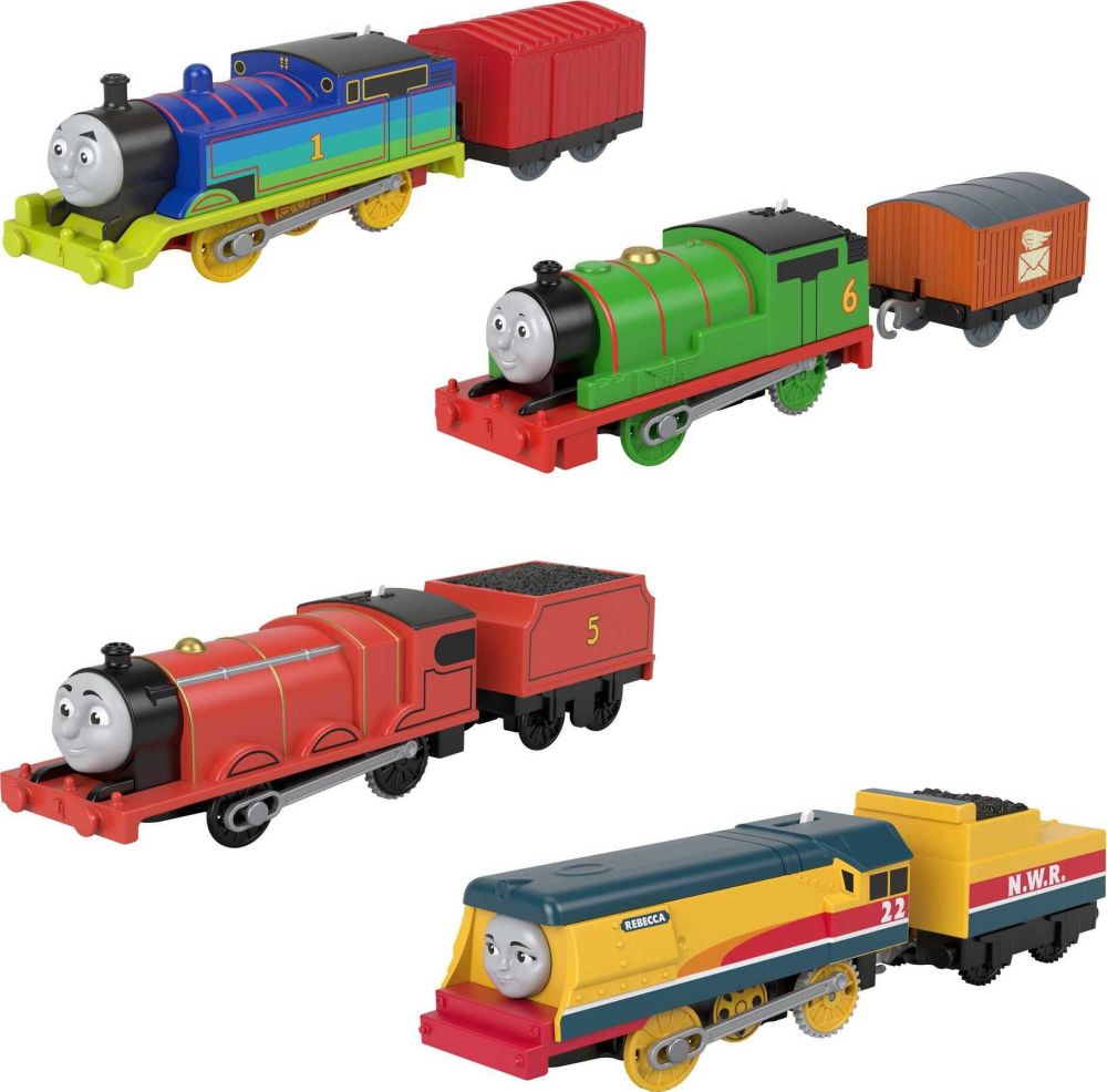 Rainbow Thomas, Percy, James & Rebecca Train Engine Set - Motorized