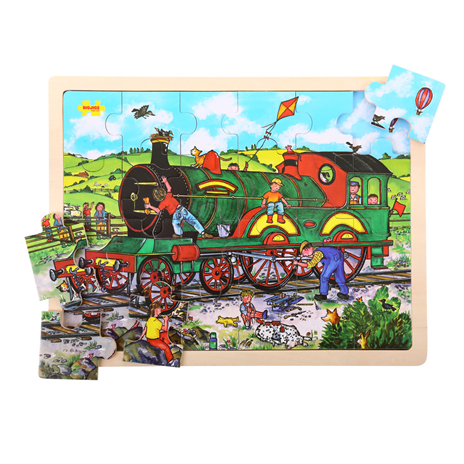 Train - 24 Pc Wooden Tray Puzzle - BigJigs