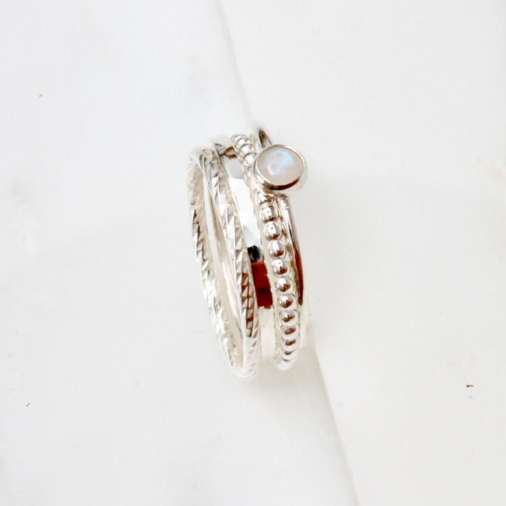 <!-- 1 -->Moonstone silver stacking ring set