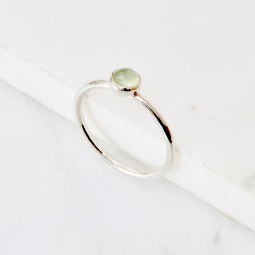 <!-- 2 -->Prehnite silver stacking ring