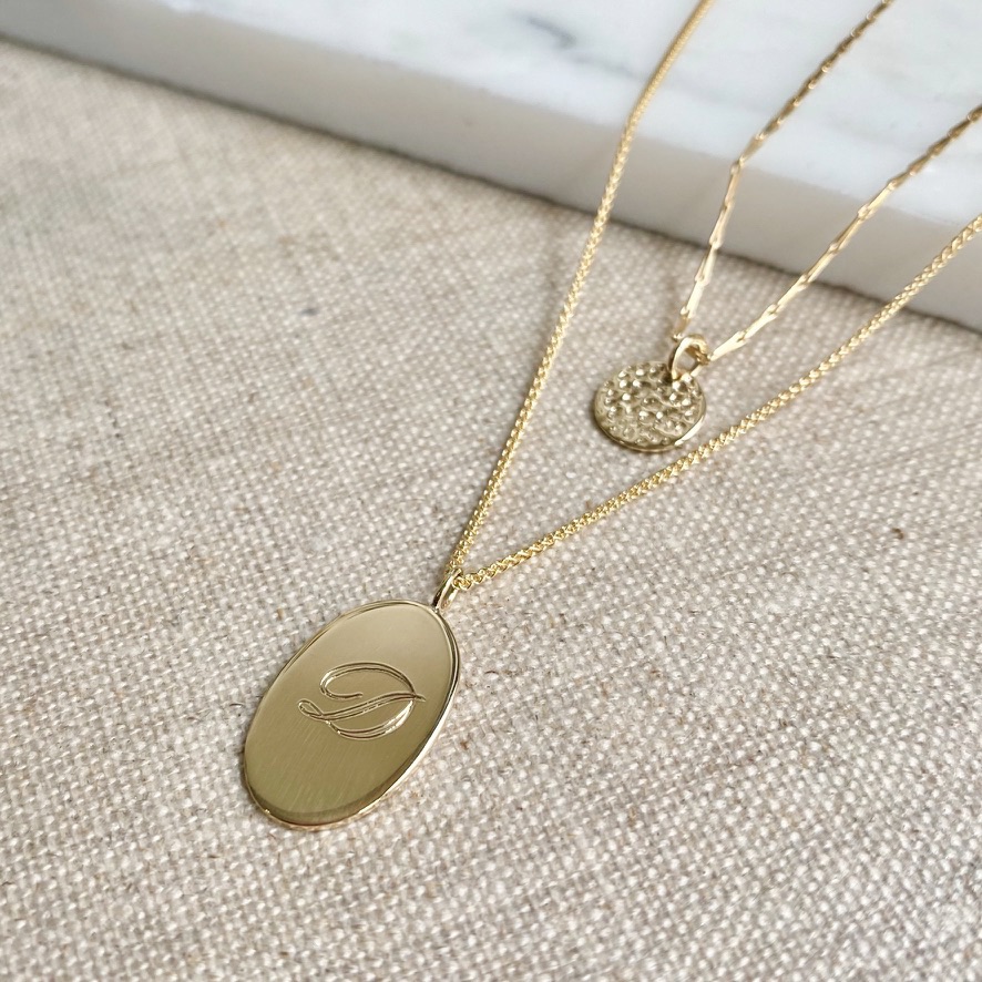 Engraved oval tag necklace