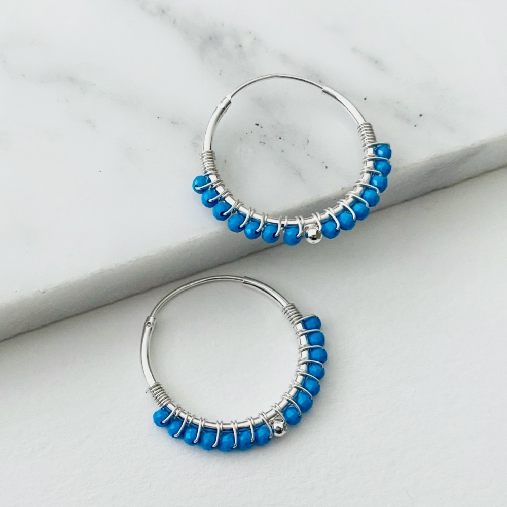 <!--017--> Mini Wrapped Turquoise Hoops