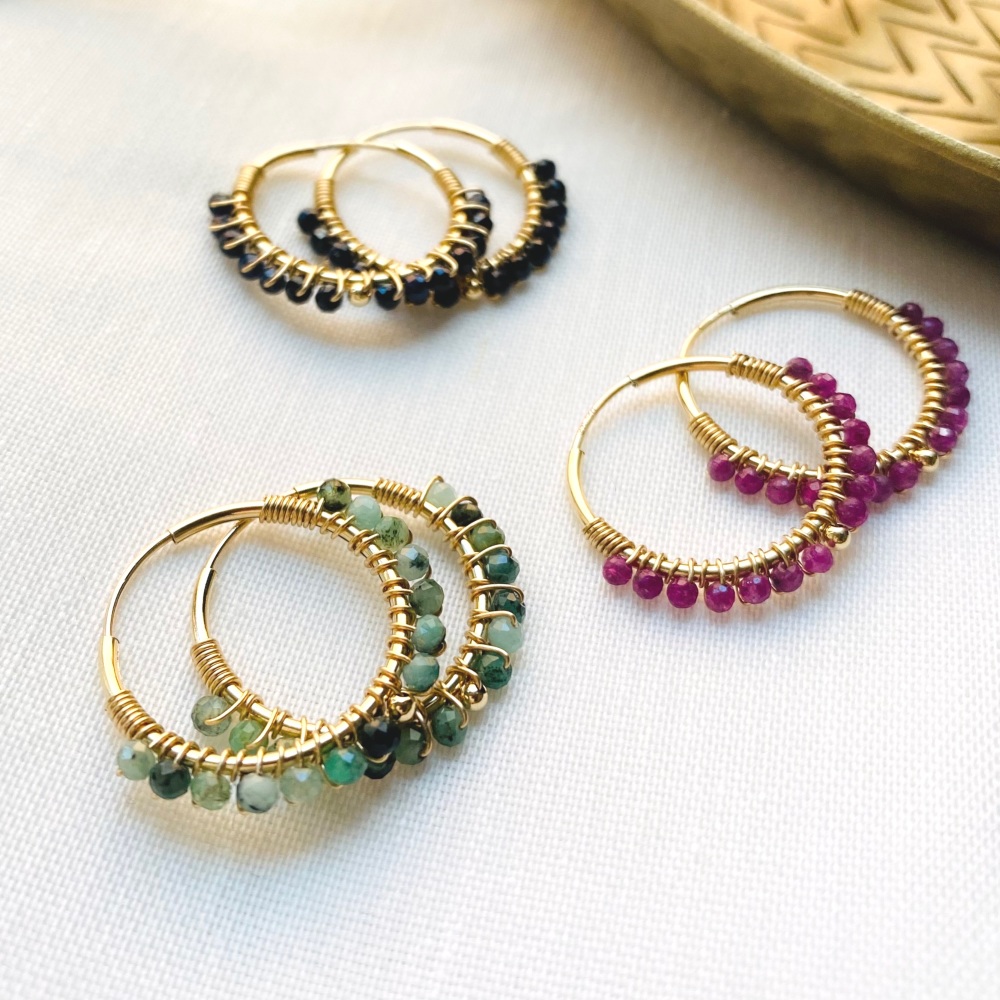 Premium Gemstone wrapped hoops