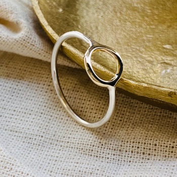 Silver and Solid Gold Circle Ring