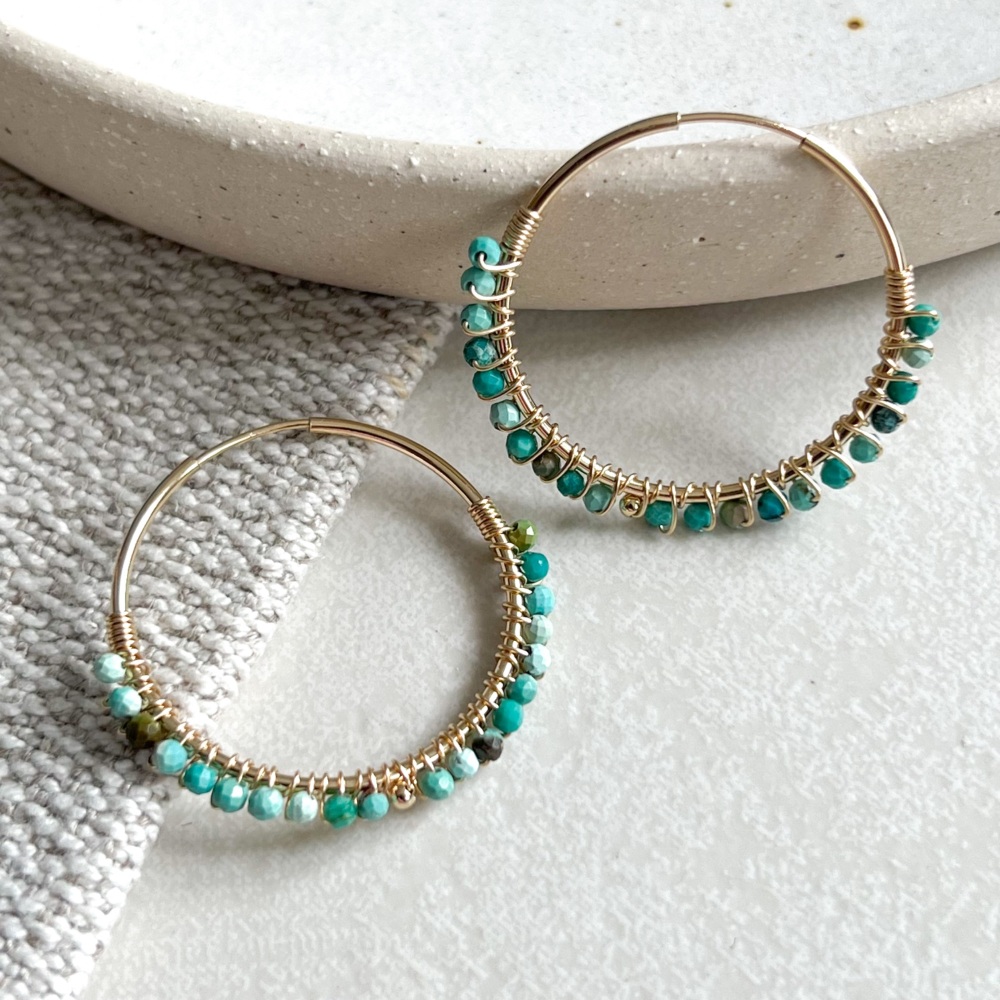 <!--011--> Wrapped Turquoise  Hoops