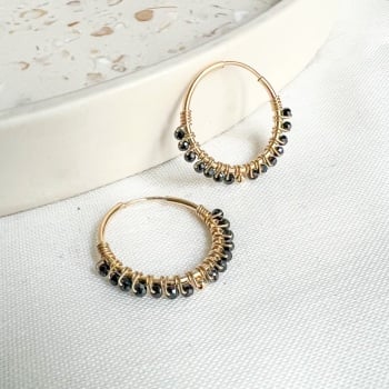  Mini Black Spinel Wrapped Hoops