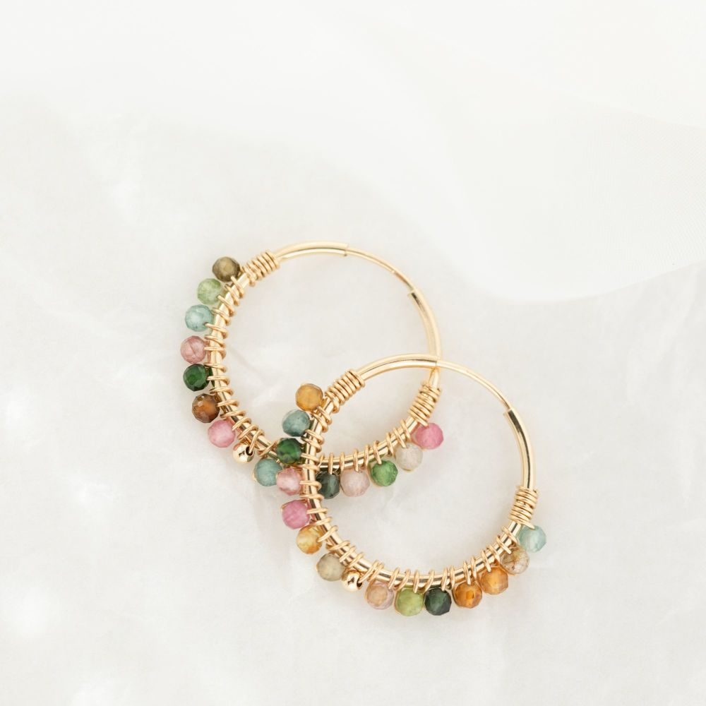 <!--017--> Mini Tourmaline Wrapped Hoops