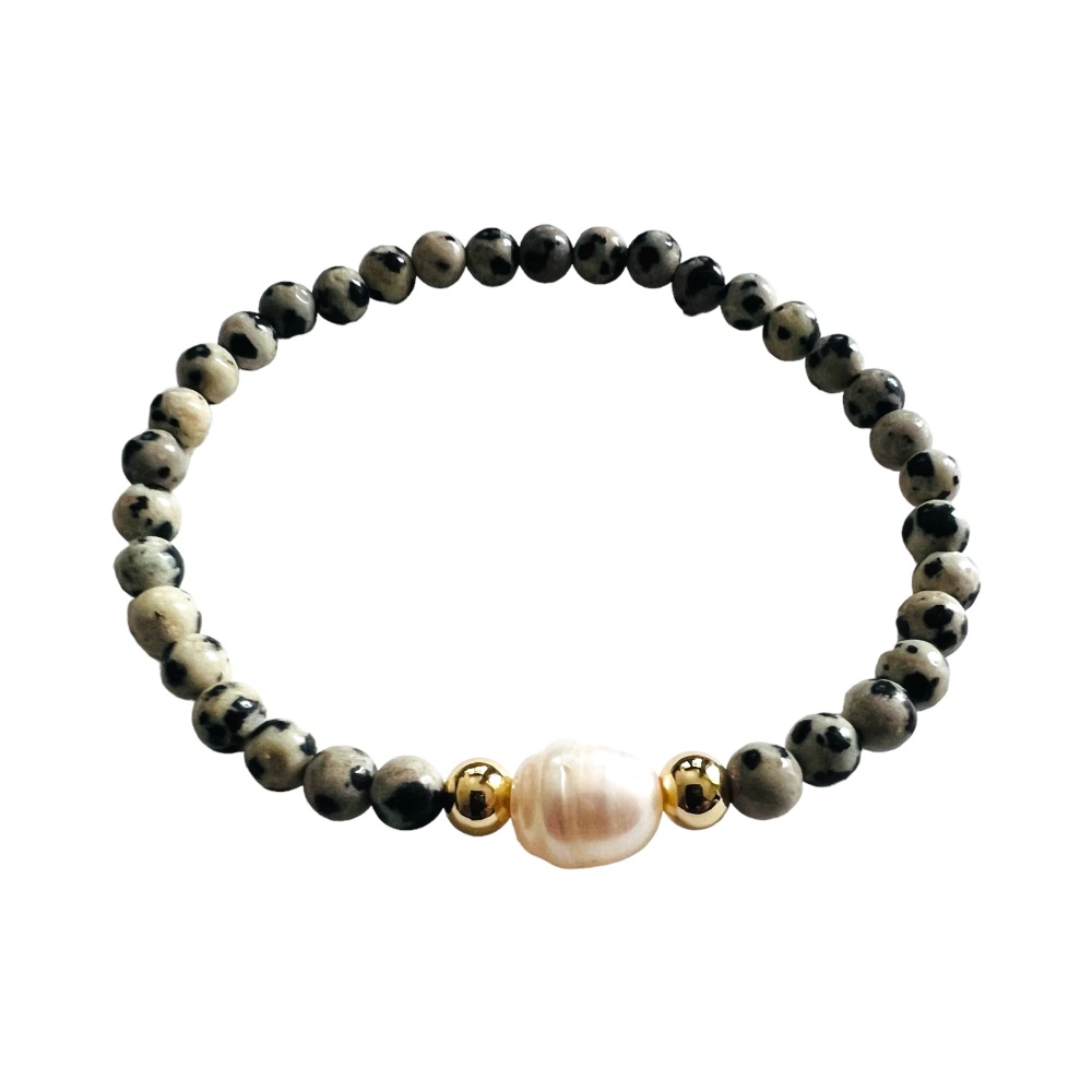 Dalmatian jasper and pearl  bracelet