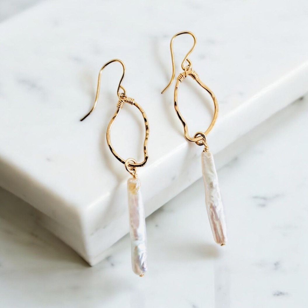 Ebb Stick pearl drop earrings