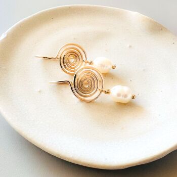 Spiral and pearl drop earrings