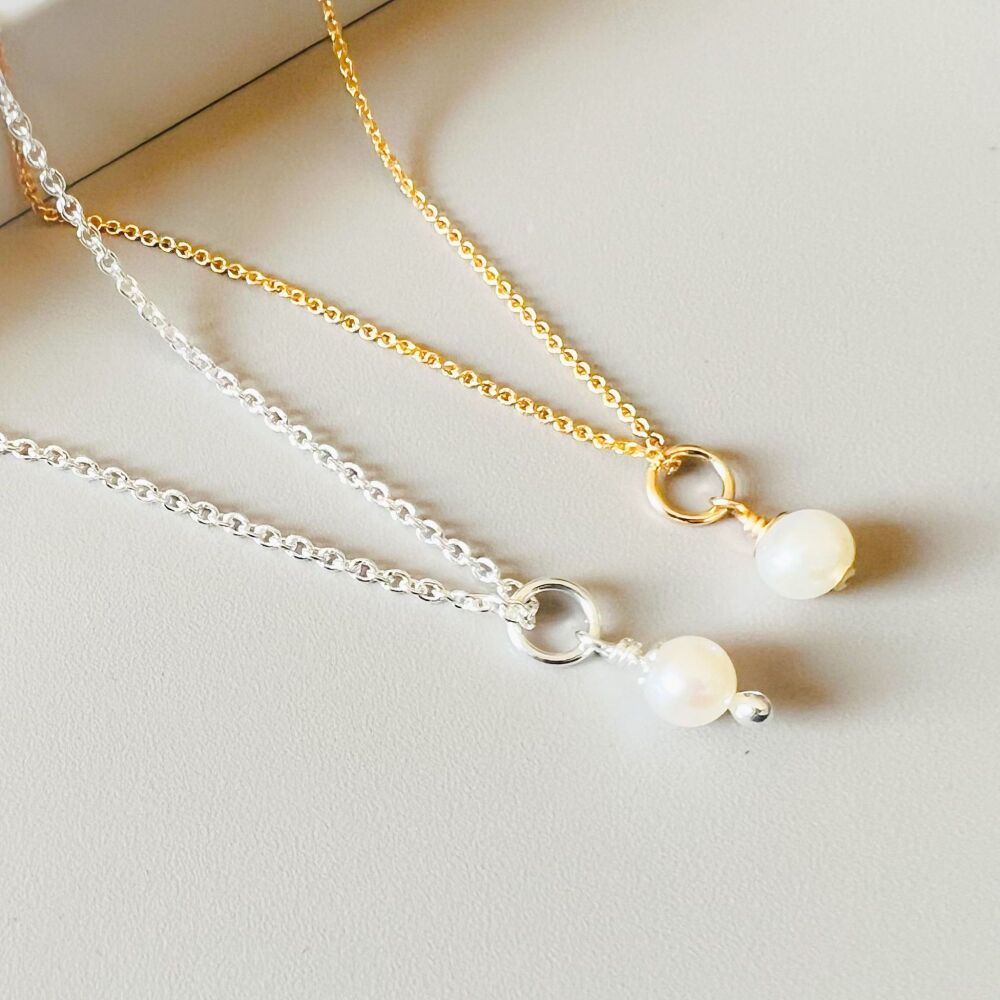 Mini Round Pearl Drop Necklace