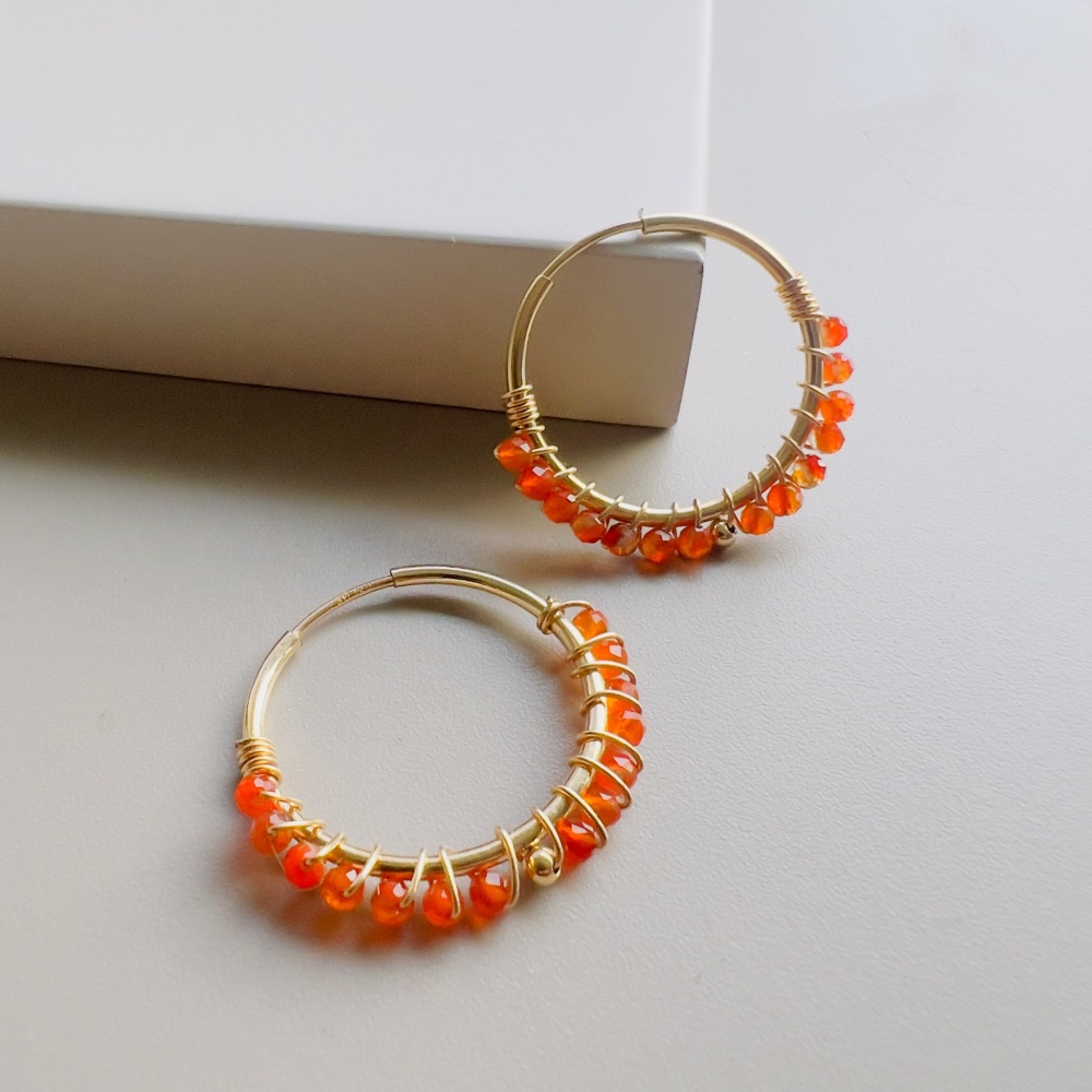  Mini Wrapped Carnelian Hoops